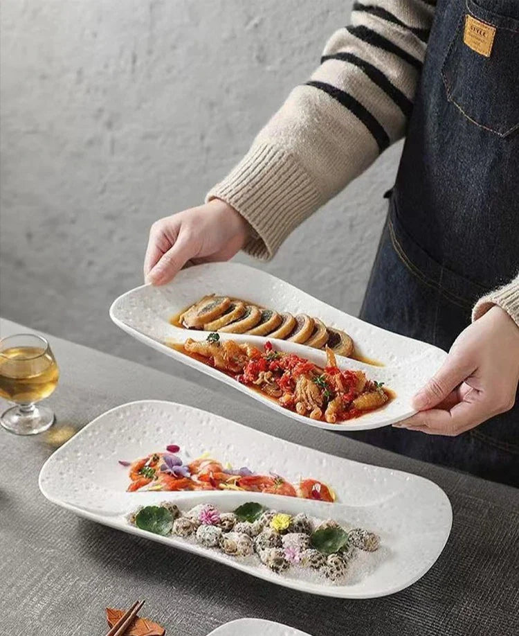 Creative Ceramic Divided Plate Dessert Serving Tray Commercial Hotel Home Sushi Fruit Snack Dish
