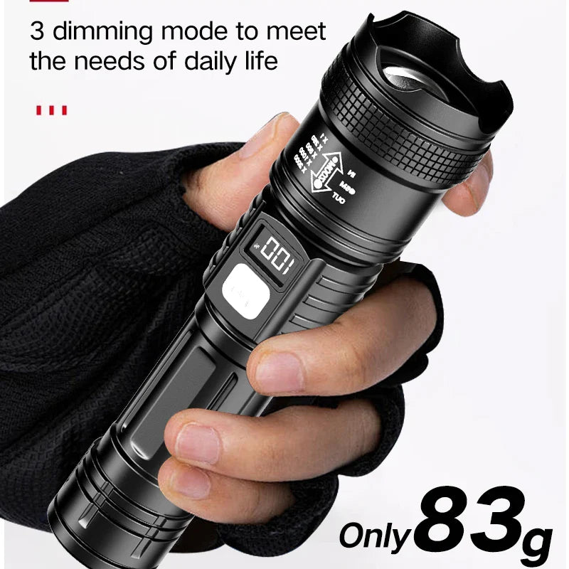 LED Flashlight Rechargeable Long-Beam Portable Outdoor Emergency Lighting With Long Battery Life, Suitable For Camping And Hiki