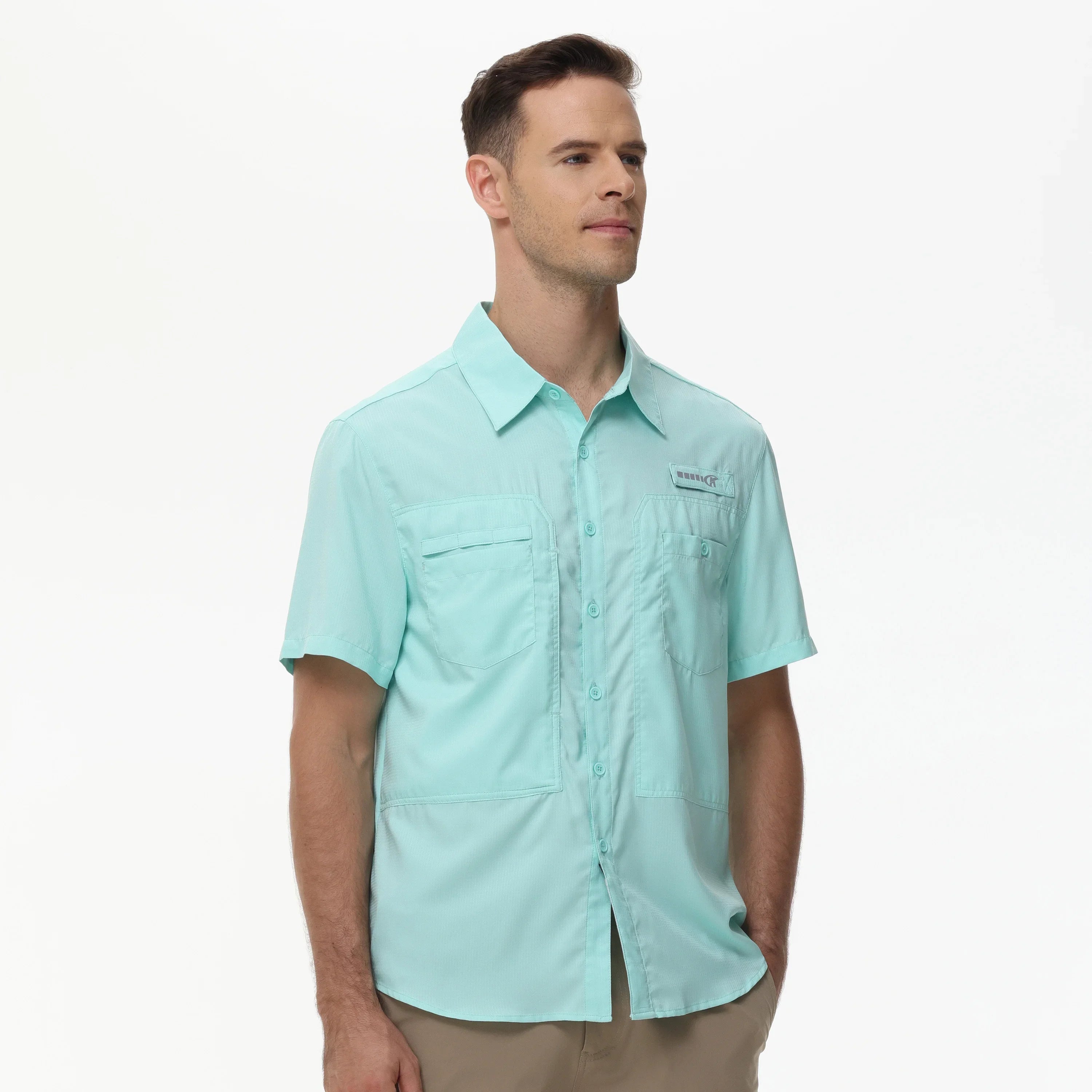 Men's Short Sleeve Lightweight Fishing Shirts, UPF 50+ Breathable Cargo Shirt, Button Down Tactical Shirts with Zip Pocket