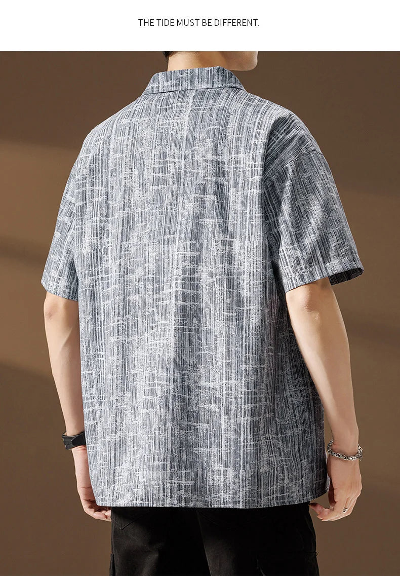 Men Shirt Short Sleeve Stripe Summer Hip Hop Oversize 6XL 7XL 8XL Plus Size Casual Plaid Streetwear Loose Pocket High Quality