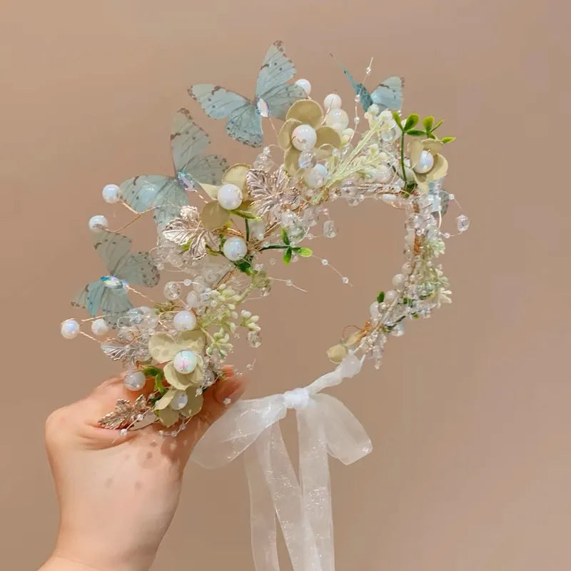 Sweet crowns for bouquets Headband For Kid Forest Style Hairbands Girl butterfly flower crown Hair Band Flower headpiece