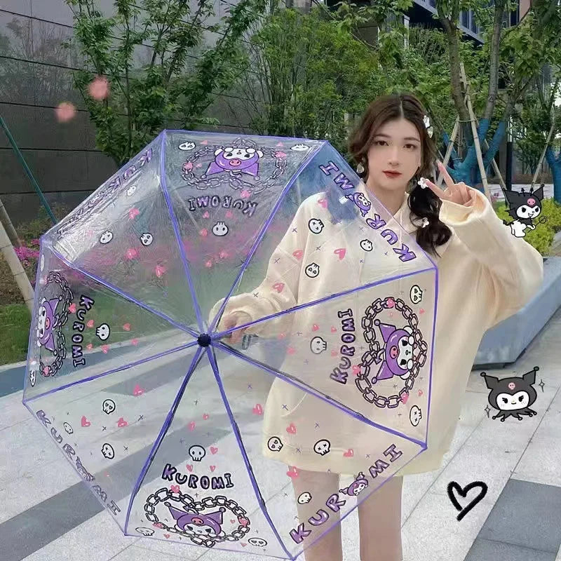 Sanrio Kuromi Folding Umbrella Cinnamoroll Printed Windproof Kawaii Mini Storage Girl Gift Rainy Outing Portable