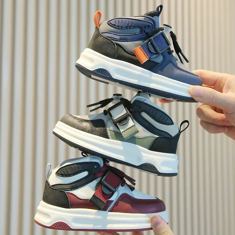 Kid Sneakers 2025 Spring Autumn Boys Causal High Top Sneakers Girls School Versatile Children's Chunky Basketball Shoes Non-slip