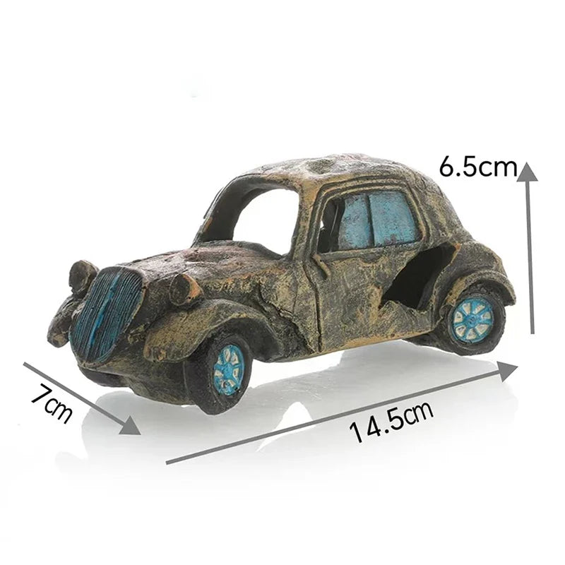Aquarium Ornament Shaped Like Car Wreckage, Featuring Hiding Holes For Fish And Shrimp, Aquarium Decorations, And Aquascaping.