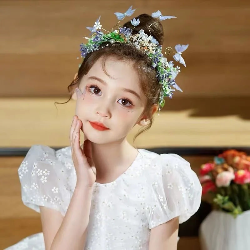 Sweet crowns for bouquets Headband For Kid Forest Style Hairbands Girl butterfly flower crown Hair Band Flower headpiece