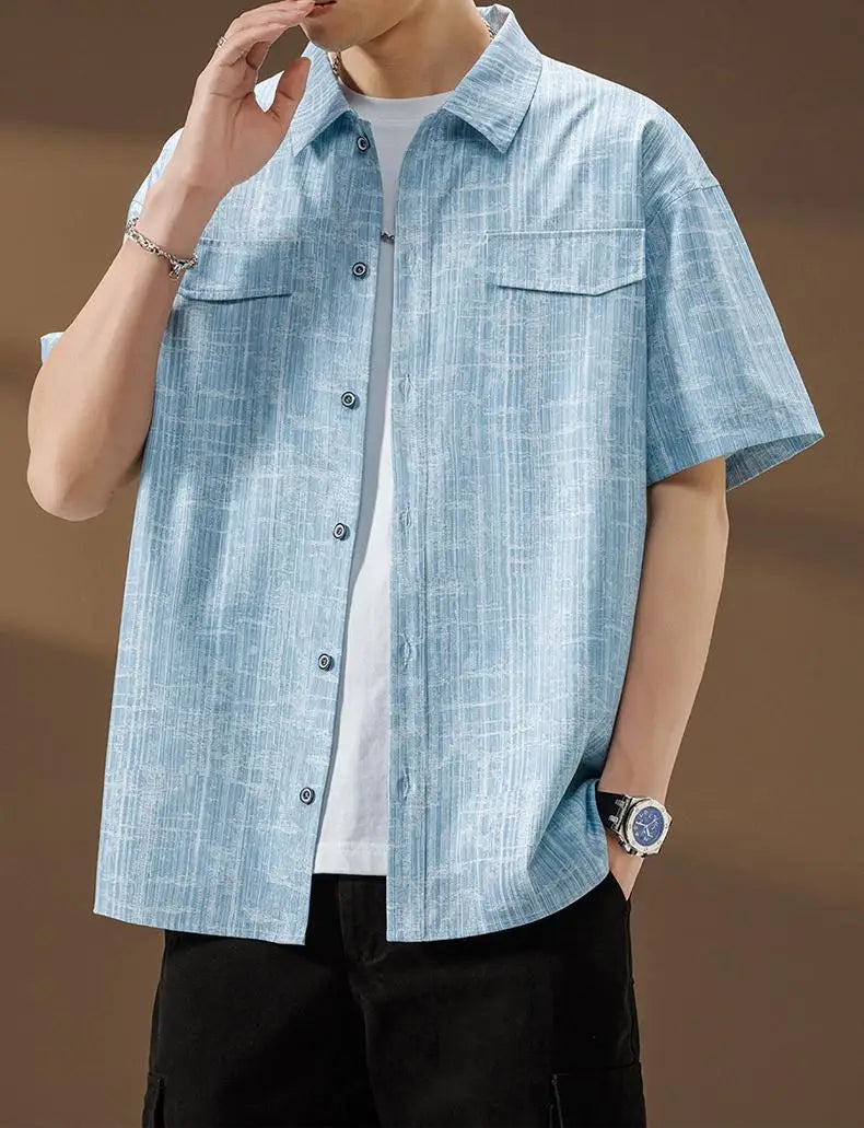 Men Shirt Short Sleeve Stripe Summer Hip Hop Oversize 6XL 7XL 8XL Plus Size Casual Plaid Streetwear Loose Pocket High Quality