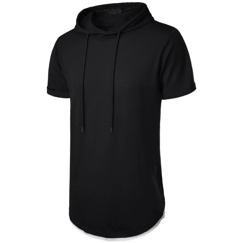 Summer Hooded Sweatwear New Mens Short Sleeve Loose T-shirt Solid Color Lightweight Hoodie Fitness Breathable Collar Tops