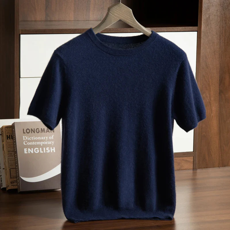 Men's T-shirt spring/Summer New Item 100% Cashmere Short Sleeved Men's Round Neck Knitted Pullover Vest Casual Men's Clothing