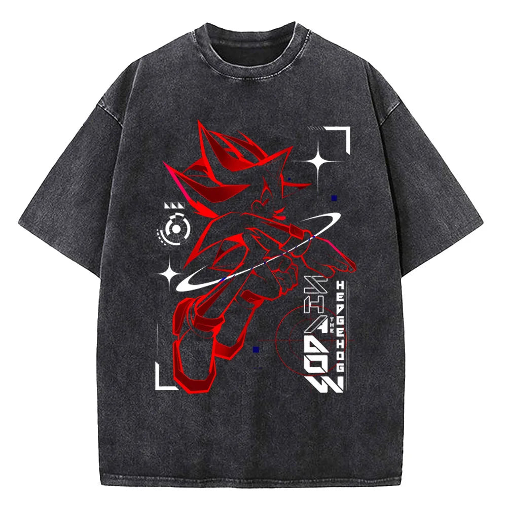 Men's T Shirt Vintage 90s Shadows Hedgehogs Washed T-Shirts Fashion Summer Tees Basic Printed Cotton Clothing Tops Birthday Gift