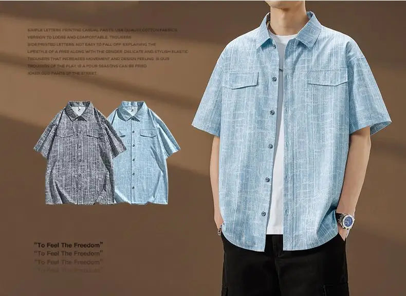 Men Shirt Short Sleeve Stripe Summer Hip Hop Oversize 6XL 7XL 8XL Plus Size Casual Plaid Streetwear Loose Pocket High Quality