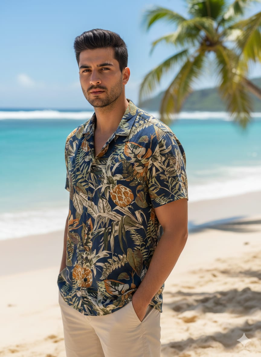 J Hart & Bros Cuban Collar Beach Shirt
