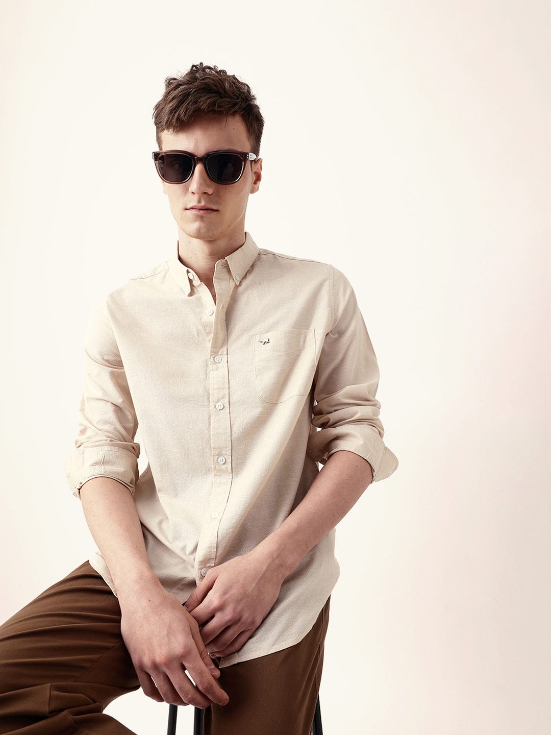 The Bear House Solid Cotton Shirt