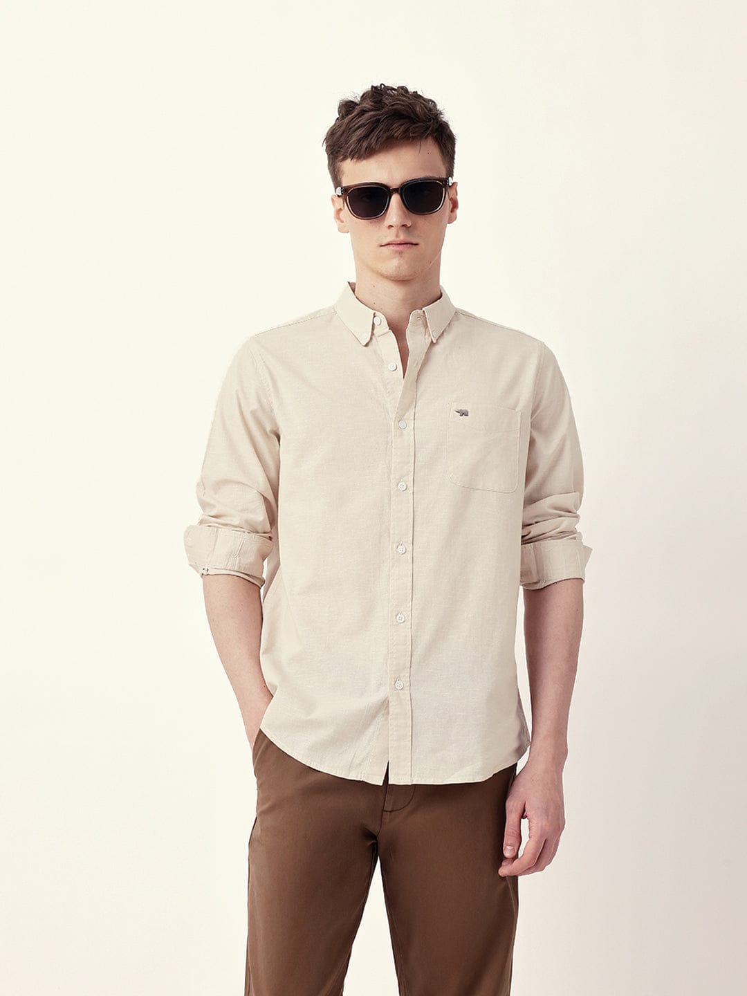 The Bear House Solid Cotton Shirt