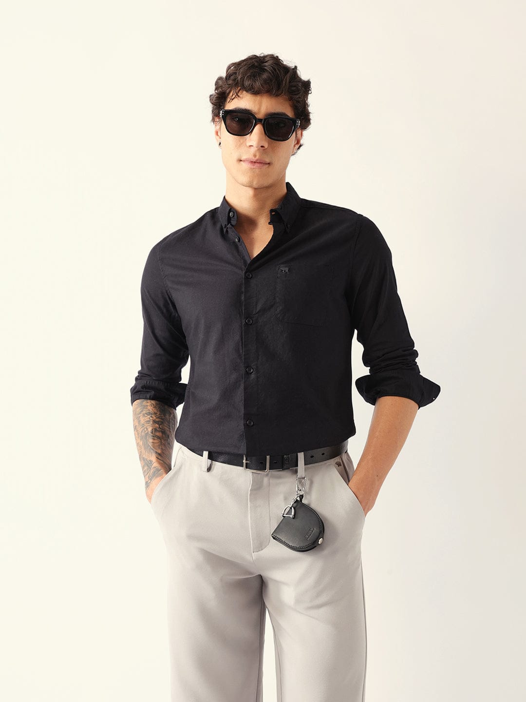 The Bear House Solid Cotton Shirt