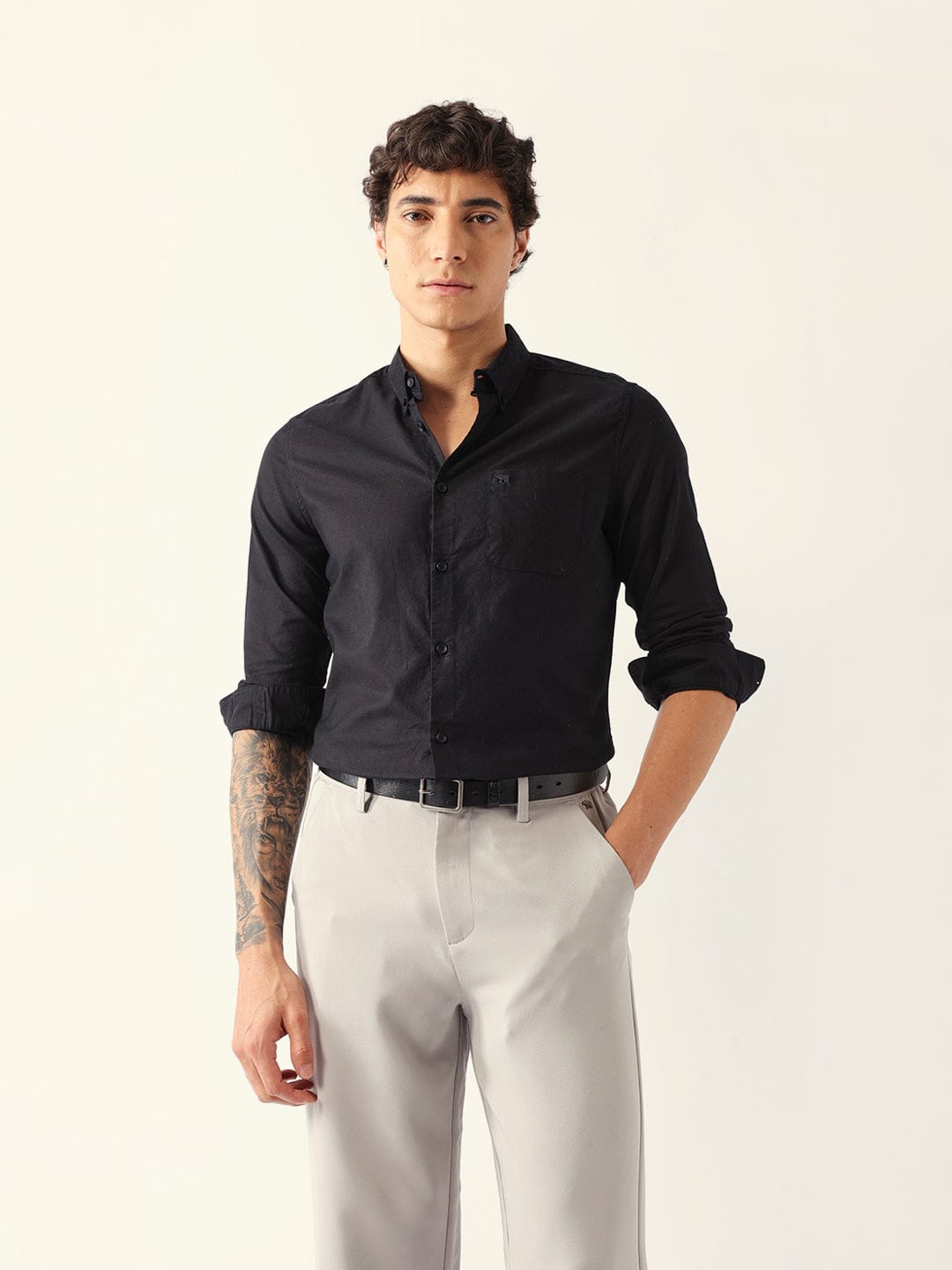 The Bear House Solid Cotton Shirt