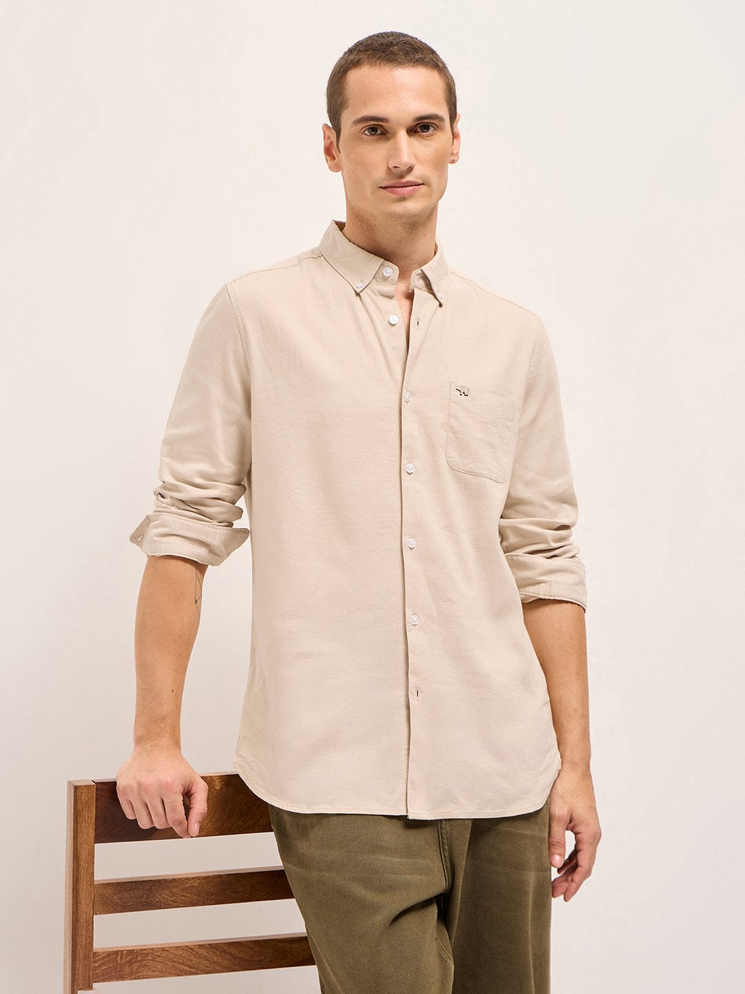 The Bear House Solid Cotton Shirt