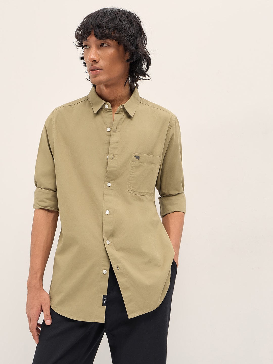 The Bear House Solid Cotton Shirt
