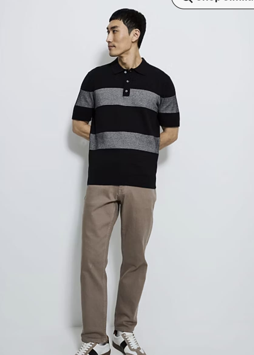 Black Textured Striped Knitted Polo