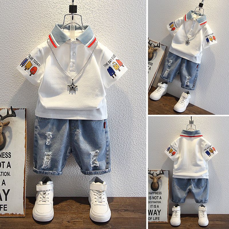 Children's Summer Clothes Short-Sleeved Jeans Two-Piece Trendy Set