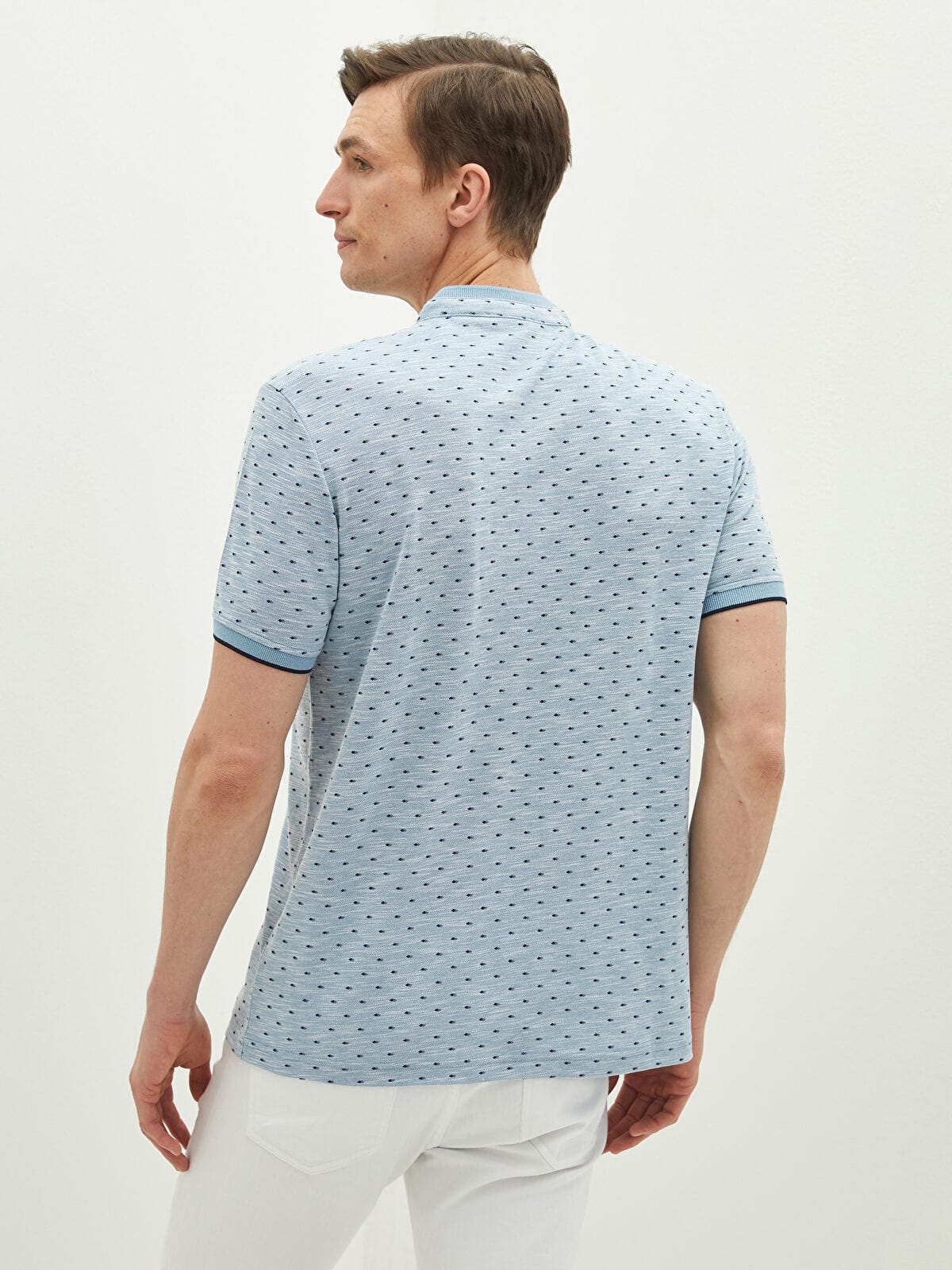 LC Waikiki Grandad Collar Short Sleeve Patterned T-Shirt – Blue