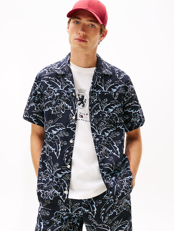 Tommy Hilfiger Printed Linen Shirt – Blue (XXL Only)