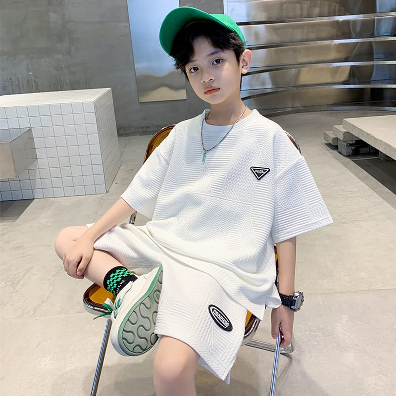 New Teenager Casual Outfits Children Trends Clothes Suits Kids Short Sleeves Tops+Baggy Pants 2Pcs