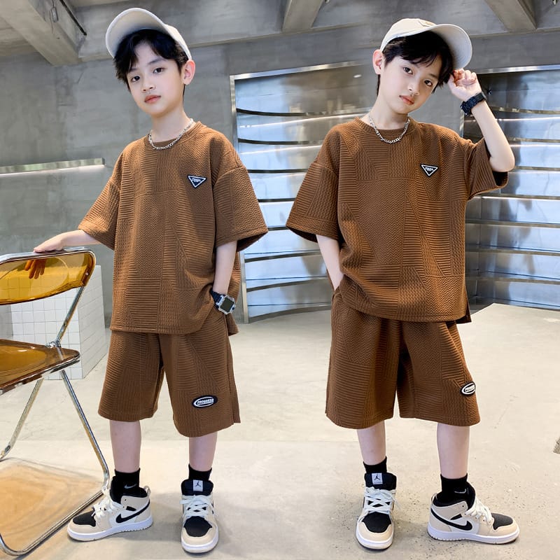New Teenager Casual Outfits Children Trends Clothes Suits Kids Short Sleeves Tops+Baggy Pants 2Pcs