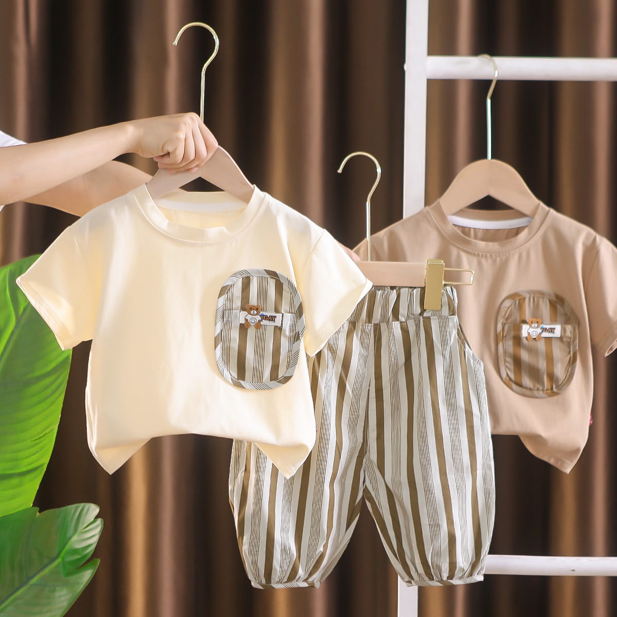 Summer Kid's Clothing Sets Boys' Short Sleeve Outfit Vertical Stripes T-shirt Pants 2Pcs Trendy Children's Costume Stylish