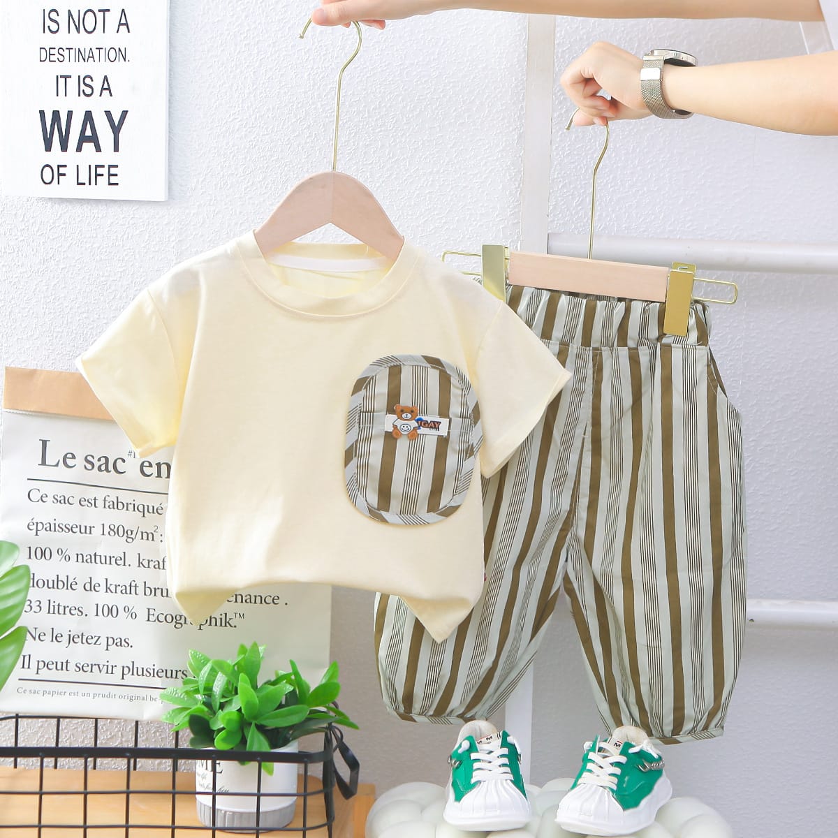 Summer Kid's Clothing Sets Boys' Short Sleeve Outfit Vertical Stripes T-shirt Pants 2Pcs Trendy Children's Costume Stylish