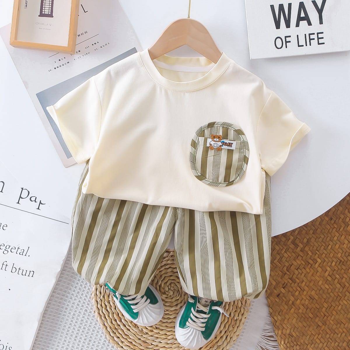 Summer Kid's Clothing Sets Boys' Short Sleeve Outfit Vertical Stripes T-shirt Pants 2Pcs Trendy Children's Costume Stylish