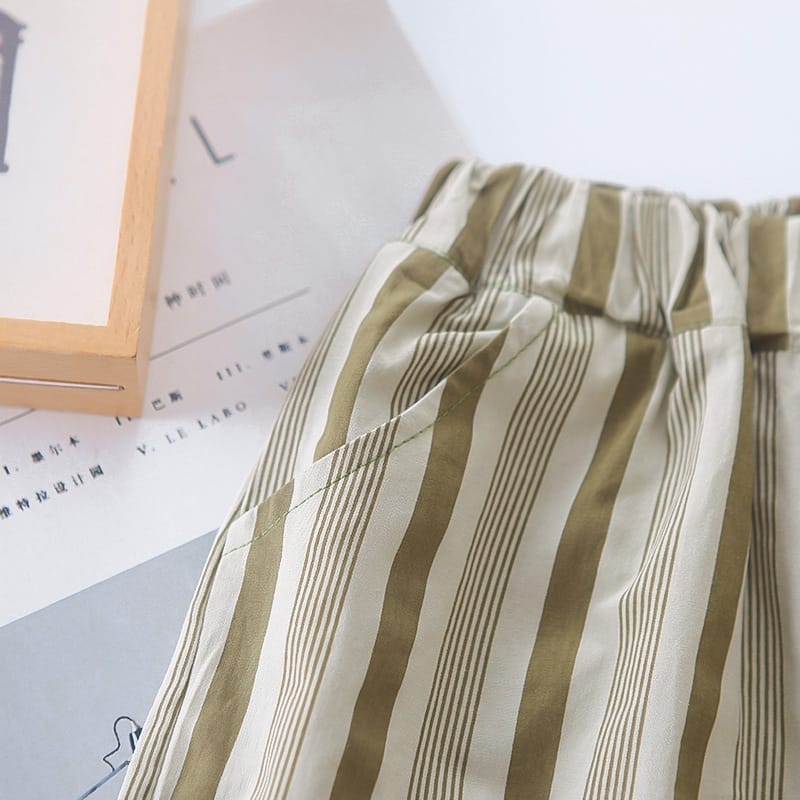 Summer Kid's Clothing Sets Boys' Short Sleeve Outfit Vertical Stripes T-shirt Pants 2Pcs Trendy Children's Costume Stylish