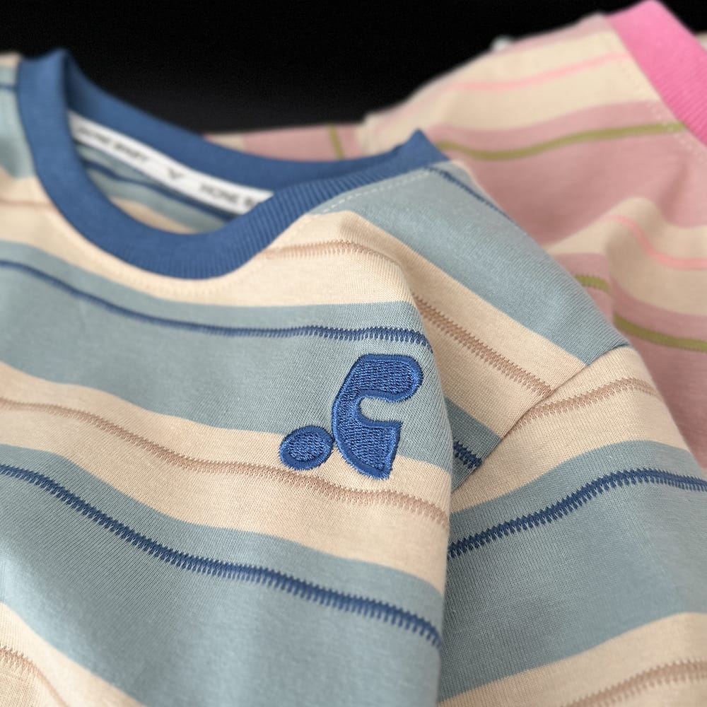Summer Cotton Children Striped Short Sleeved Embroidered T-shirt for Boys and Girls Korean Versatile Short T-shirts Fashion Top