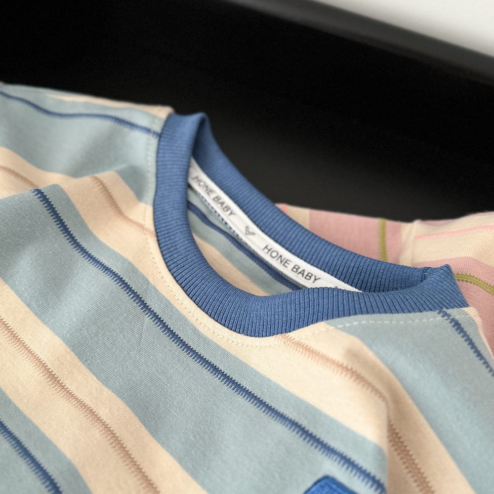 Summer Cotton Children Striped Short Sleeved Embroidered T-shirt for Boys and Girls Korean Versatile Short T-shirts Fashion Top