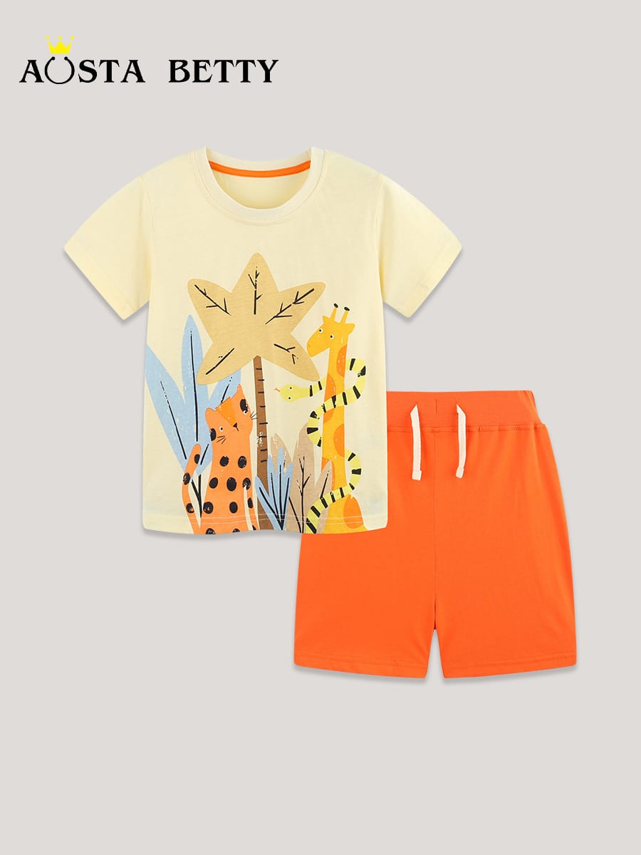 Little maven Baby Boys 2026 New Tracksuit Summer Cotton Children's Clothing Sets Cartoon Animals Tops+Pants Kids Clothes