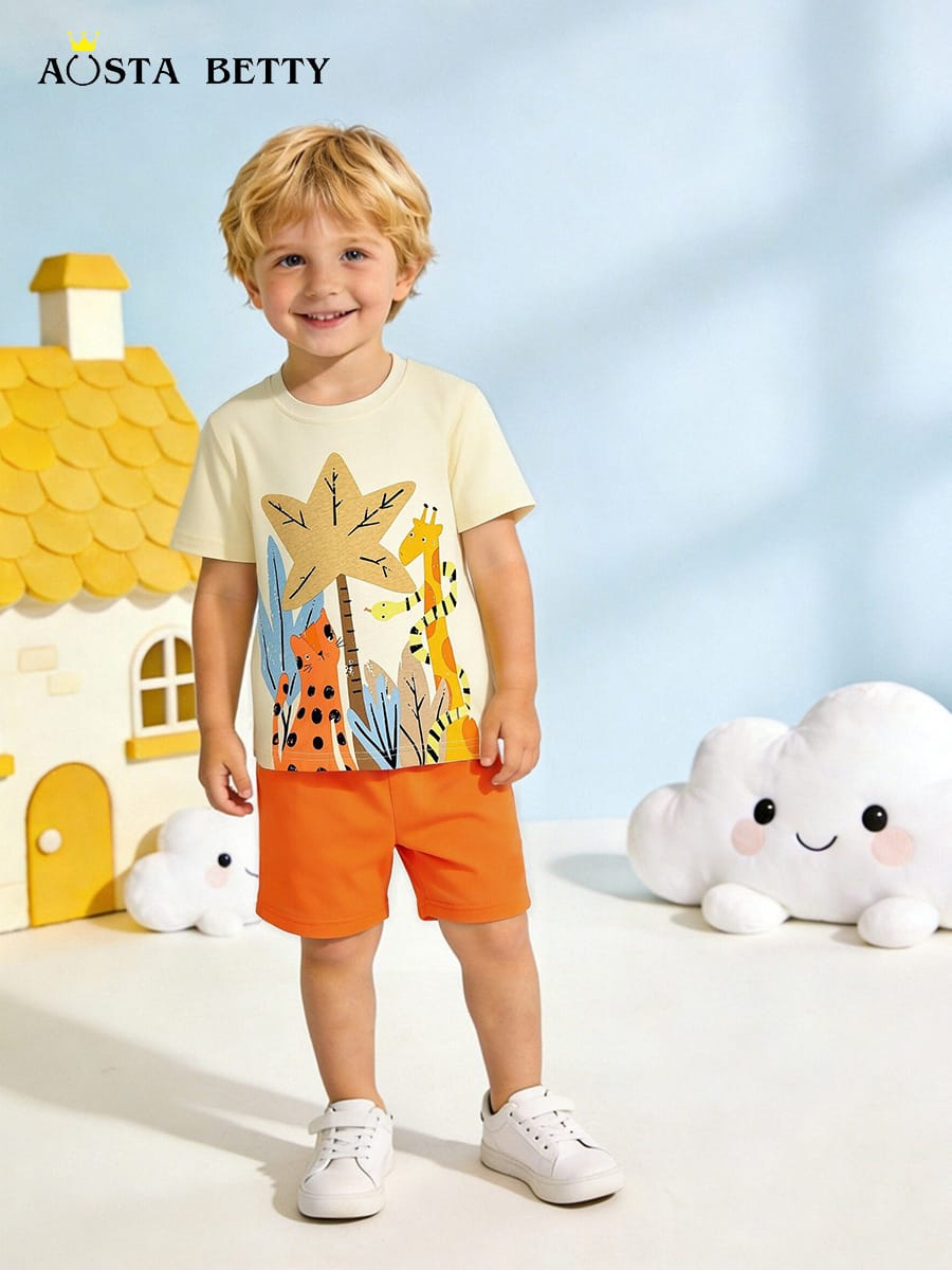 Little maven Baby Boys 2026 New Tracksuit Summer Cotton Children's Clothing Sets Cartoon Animals Tops+Pants Kids Clothes