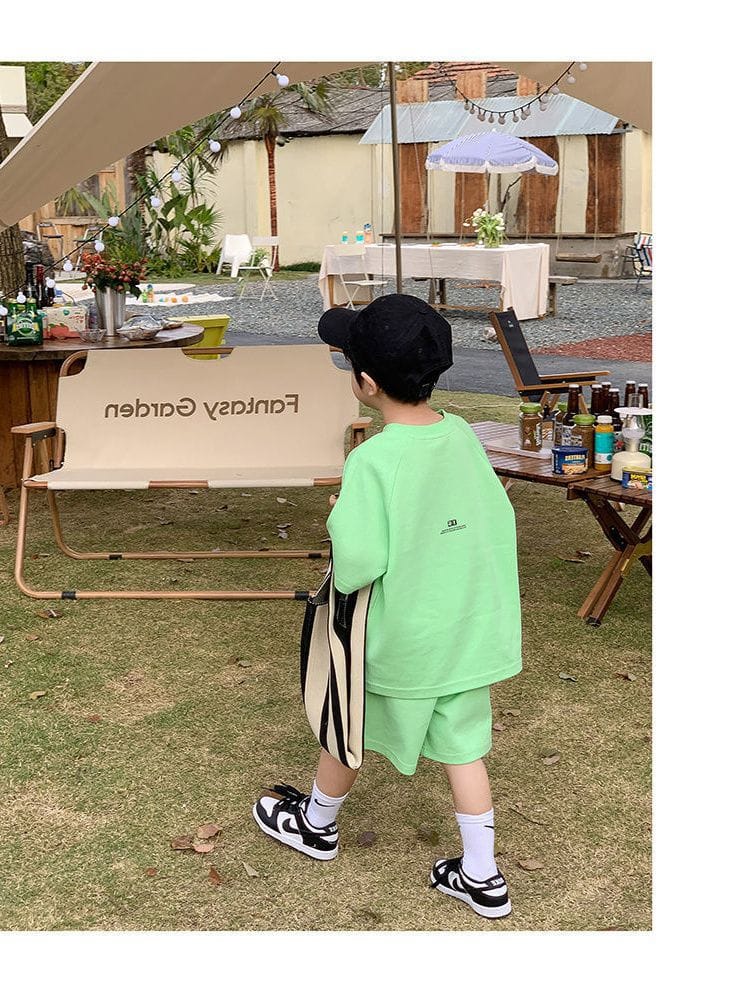 Summer Casual Boys Cotton Loose Alphabet T-shirt Tops+Short Pants Set School Kids Tracksuit Children 2-Piece Outfit Suit 2-14Yrs