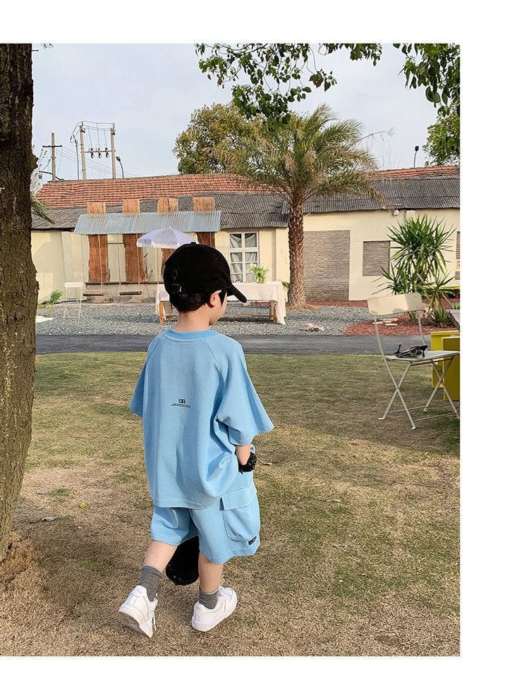 Summer Casual Boys Cotton Loose Alphabet T-shirt Tops+Short Pants Set School Kids Tracksuit Children 2-Piece Outfit Suit 2-14Yrs