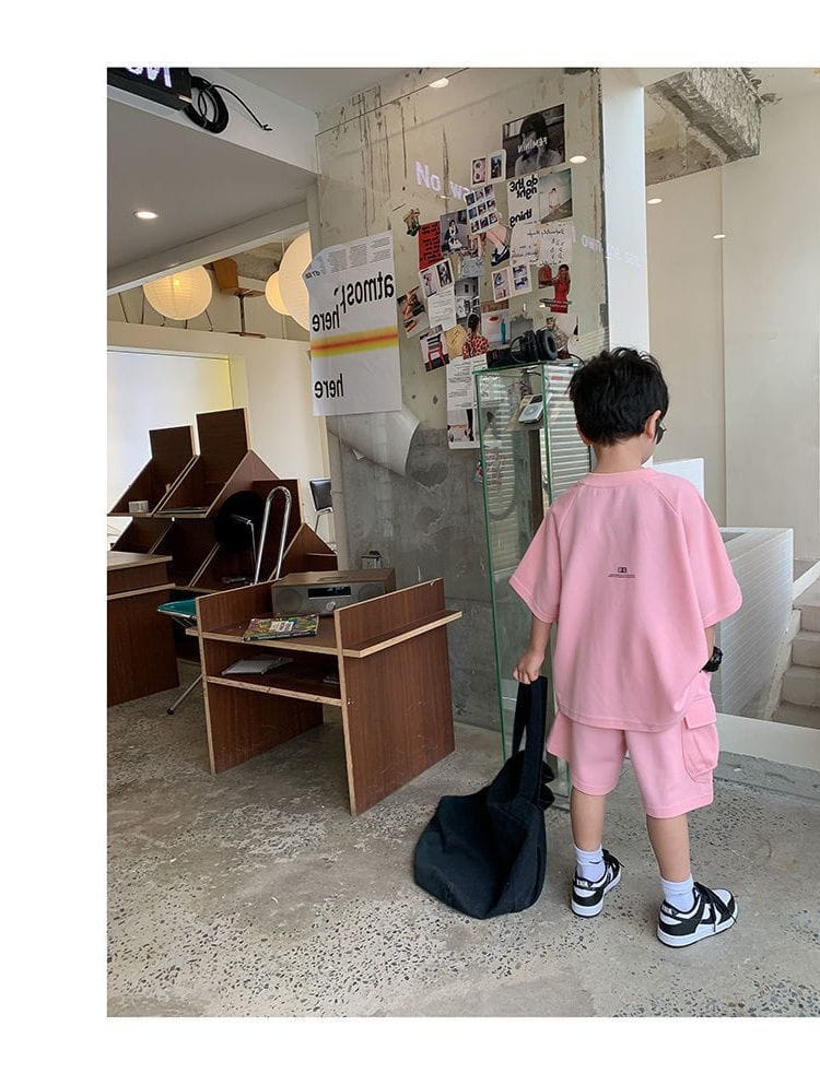 Summer Casual Boys Cotton Loose Alphabet T-shirt Tops+Short Pants Set School Kids Tracksuit Children 2-Piece Outfit Suit 2-14Yrs