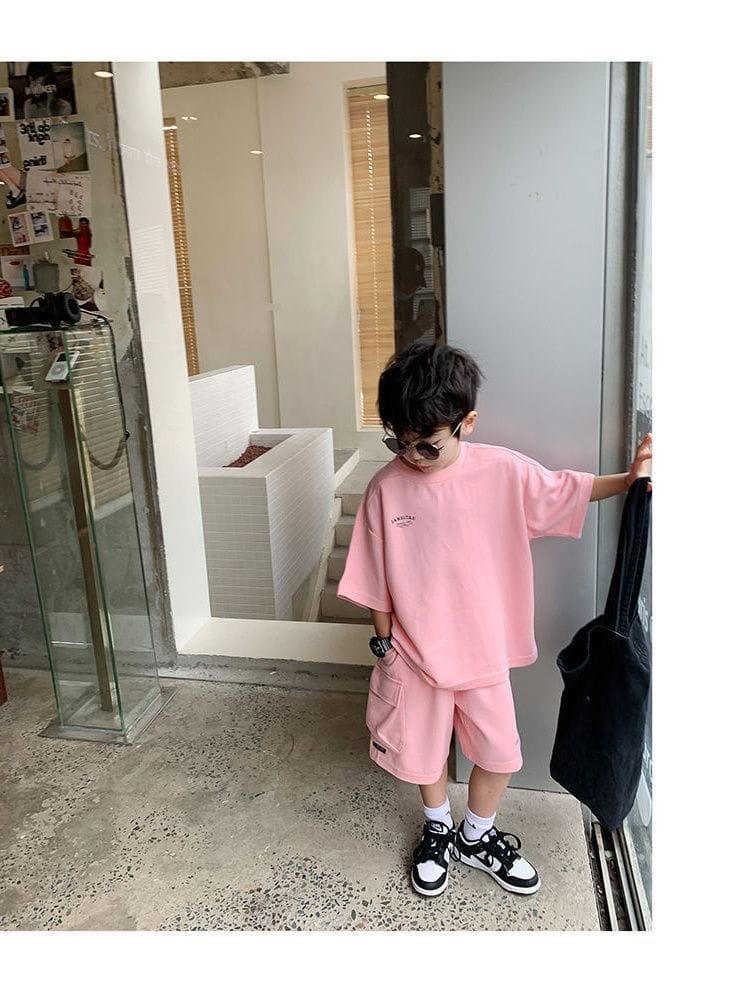 Summer Casual Boys Cotton Loose Alphabet T-shirt Tops+Short Pants Set School Kids Tracksuit Children 2-Piece Outfit Suit 2-14Yrs