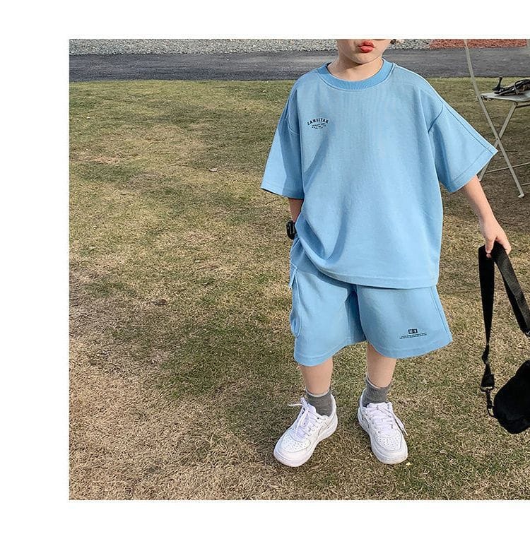 Summer Casual Boys Cotton Loose Alphabet T-shirt Tops+Short Pants Set School Kids Tracksuit Children 2-Piece Outfit Suit 2-14Yrs