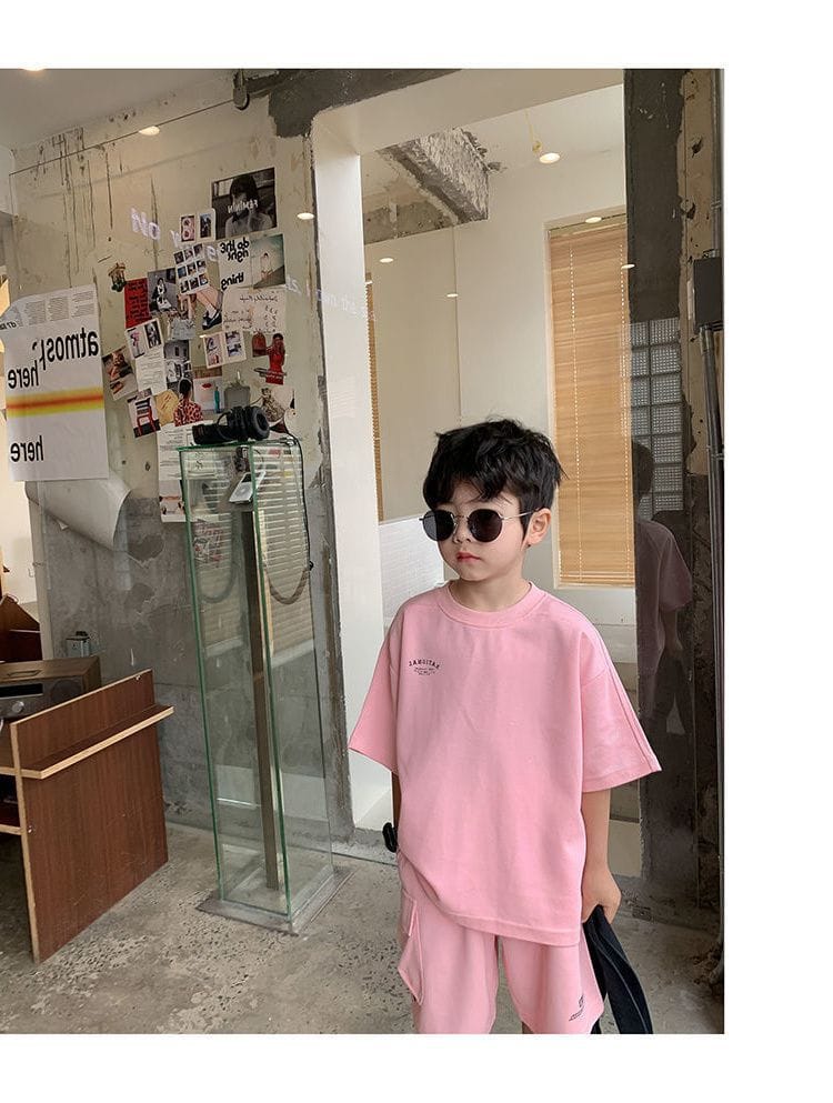 Summer Casual Boys Cotton Loose Alphabet T-shirt Tops+Short Pants Set School Kids Tracksuit Children 2-Piece Outfit Suit 2-14Yrs