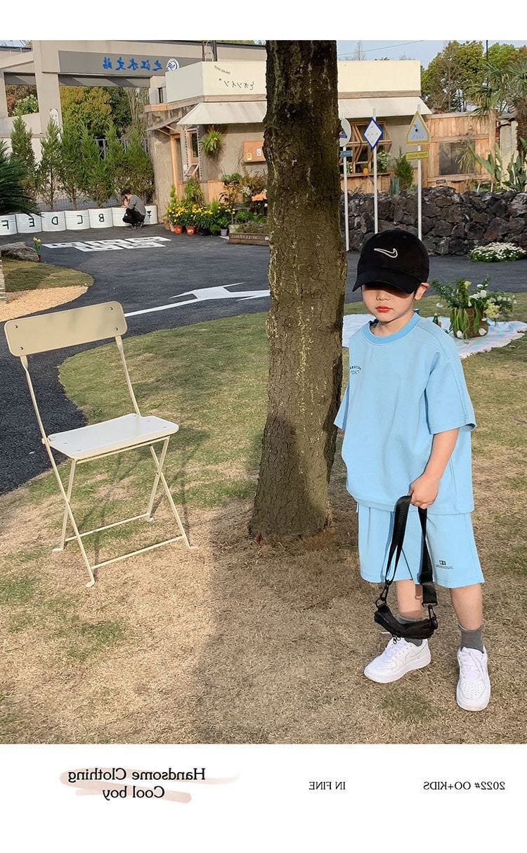 Summer Casual Boys Cotton Loose Alphabet T-shirt Tops+Short Pants Set School Kids Tracksuit Children 2-Piece Outfit Suit 2-14Yrs