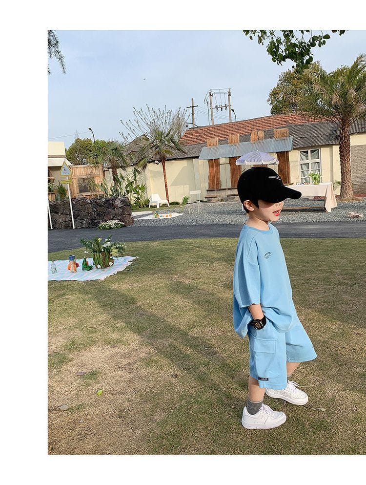Summer Casual Boys Cotton Loose Alphabet T-shirt Tops+Short Pants Set School Kids Tracksuit Children 2-Piece Outfit Suit 2-14Yrs