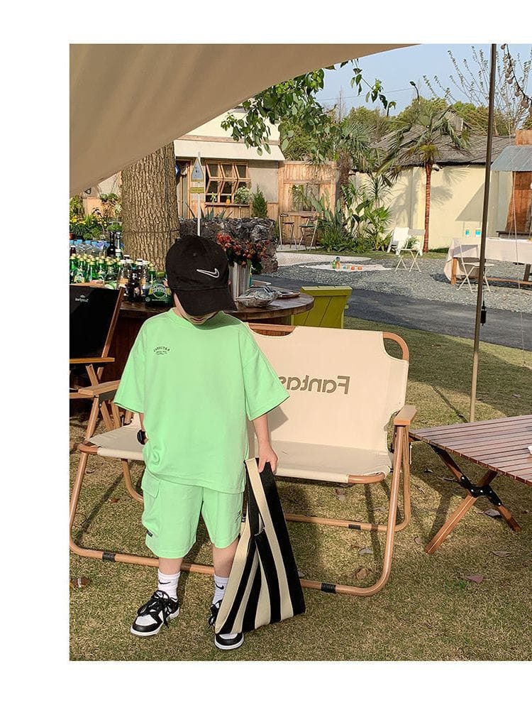 Summer Casual Boys Cotton Loose Alphabet T-shirt Tops+Short Pants Set School Kids Tracksuit Children 2-Piece Outfit Suit 2-14Yrs