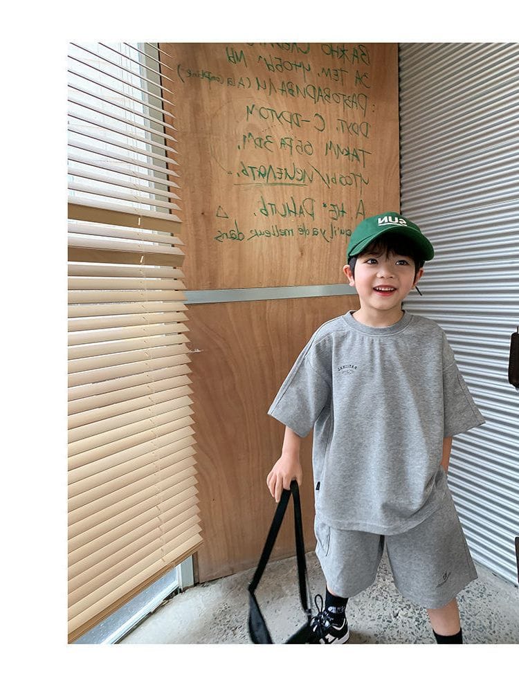 Summer Casual Boys Cotton Loose Alphabet T-shirt Tops+Short Pants Set School Kids Tracksuit Children 2-Piece Outfit Suit 2-14Yrs