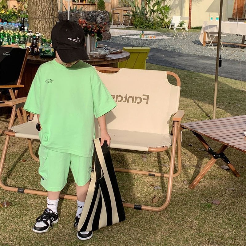 Summer Casual Boys Cotton Loose Alphabet T-shirt Tops+Short Pants Set School Kids Tracksuit Children 2-Piece Outfit Suit 2-14Yrs