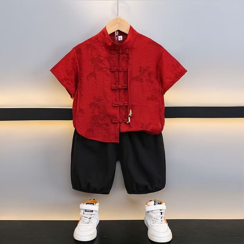 Chidren Clothing Set Casual Boys Summer Chinese Style Short Sleeve Shirt Shorts 2 PCs Set Kids Chinese Traditional Clothing