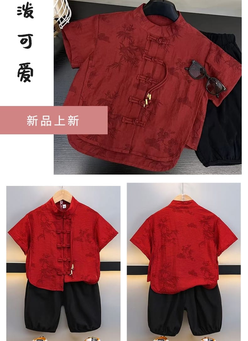 Chidren Clothing Set Casual Boys Summer Chinese Style Short Sleeve Shirt Shorts 2 PCs Set Kids Chinese Traditional Clothing