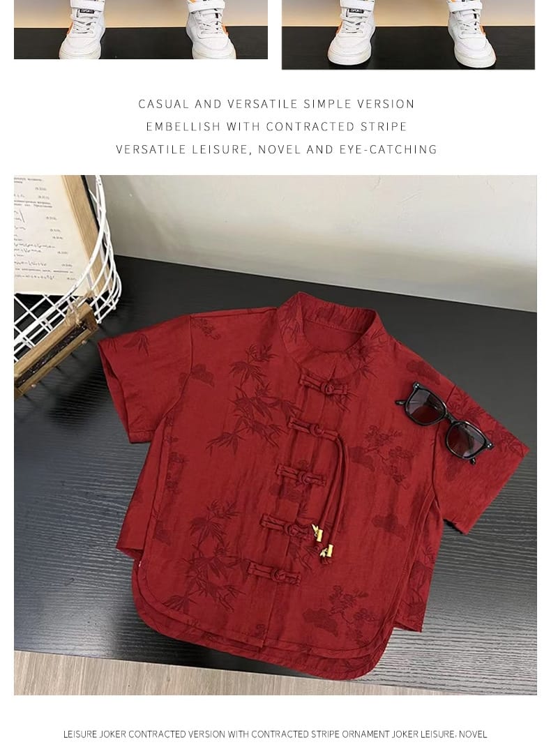 Chidren Clothing Set Casual Boys Summer Chinese Style Short Sleeve Shirt Shorts 2 PCs Set Kids Chinese Traditional Clothing