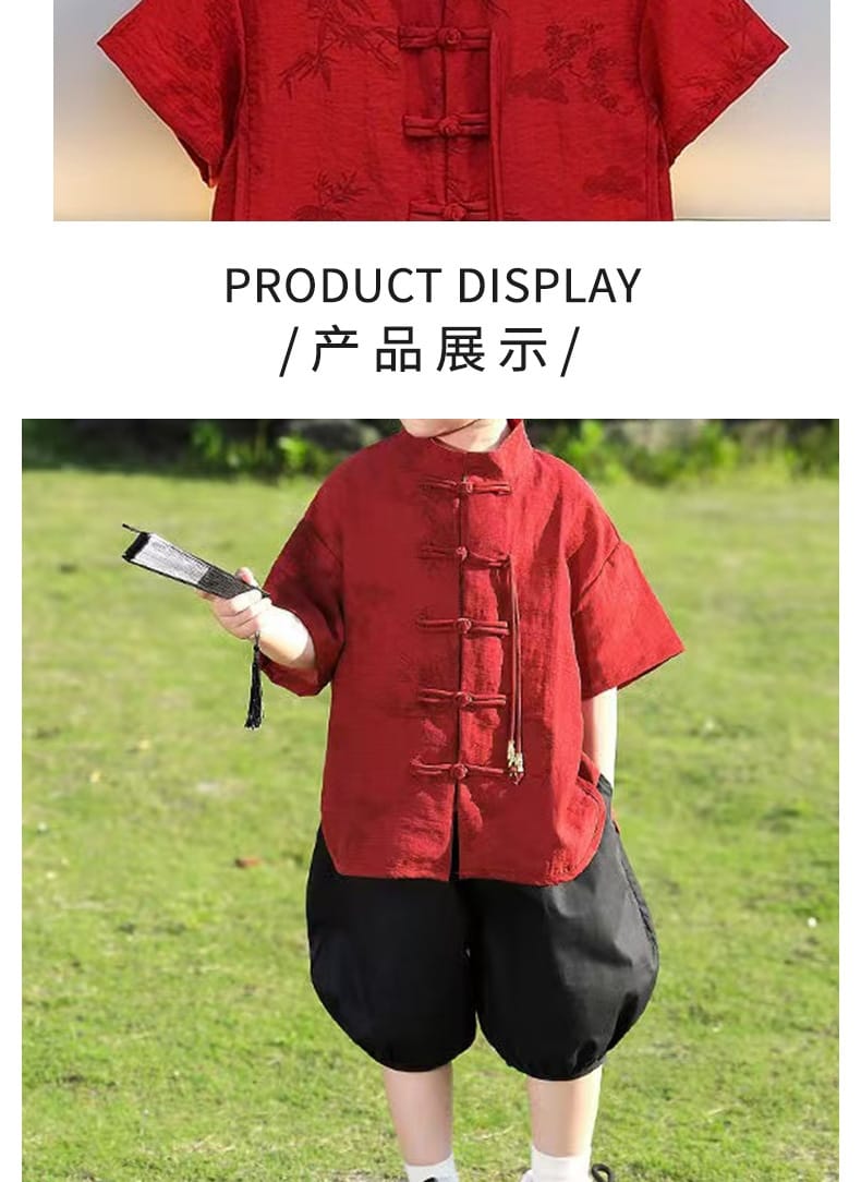 Chidren Clothing Set Casual Boys Summer Chinese Style Short Sleeve Shirt Shorts 2 PCs Set Kids Chinese Traditional Clothing